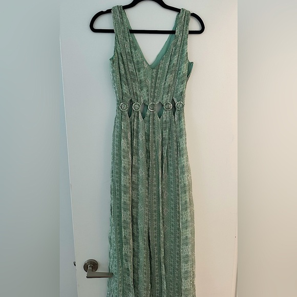 Intermix Grecian Cutout Paisley Green Print Maxi Dress Sz 00 (fits 0) - Picture 1 of 6